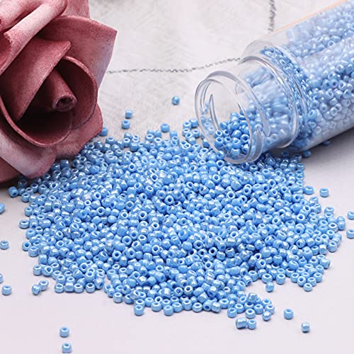 Size 2 mm 11/0 Glass Seed Beads, 10100 Pcs Small Mini Spacer Loose Pony Beads for Jewelry Making and DIY Crafts (Light Blue) - color: Light Blue, size: Small
