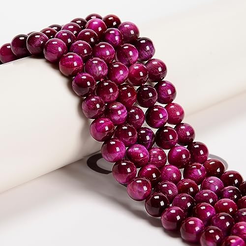 65Pcs Magenta Tiger's Eye 6mm Beads Natural Stone Round Gemstone Genuine Real Stone for DIY Bracelet Jewelry String Making - color: Magenta Tiger's Eye, size: 6mm