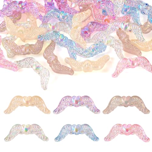 Beadthoven 36pcs Angel Wing Acrylic Beads - Transparent AB Color Wing Shape Beads with Heart, Feather Spacer for DIY Earrings, Bracelets, Keychains & Jewelry Making Supplies - color: Wing Multicolor