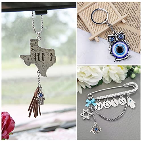 Cheriswelry Rhinestone Enamel Connectors Charm Links Evil Eye Alloy Metal Pendants Antique Silver Flat Round Hamsa Hand Owl Feather Heart Charm Pendant for Bracelet Necklace Jewelry Making - color: Antique Silver-Mixed Shapes