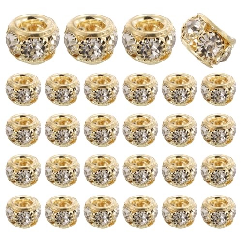 uxcell 40 Pcs 8mm Large Hole Rhinestone Beads, European Spacer Bead, Rondelle Loose Charm Beads for DIY Jewelry Making Bracelet Accessories (Gold) - color: Gold, size: 8 mm