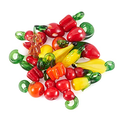 Cheriswelry 20pcs Fruit Vegetables Handmade Lampwork Glass Beads Charms Mixed Shape Cute Loose Spacer Beads Colorful Hang Ornament 22~34.5mm for Craft Earring Necklace Jewelry Making Supplies - color: Fruit Vegetables-Mixed Color