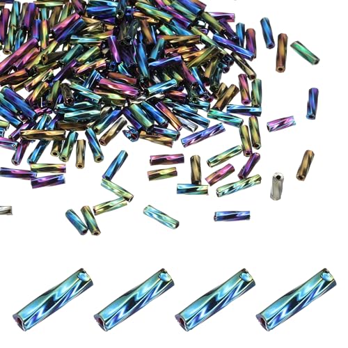 uxcell 1500Pcs Glass Bugle Seed Beads, 6x2mm Mini Long Tube Seed Beads Tube Loose Glass Seed Spacer Bead for DIY Earring Bracelets Necklace Jewelry Making Embroidery, Iridescent Black - color: Iridescent Black