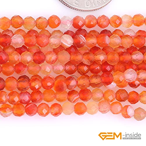 GEM-Inside 3mm Natural Stone Faceted Red Carnelian Agate Spacer Small Beads for Jewelry Making 15'' - color: Red Carnelian Agate, size: 3mm
