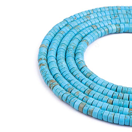 BEADIA Natural Blue Turquoise Spacer Beads Caps Loose Semi Gemstone for Beading Jewelry Making 6mmx3mm 38cm - color: Blue Turquoise, size: Round 6mm x 3mm