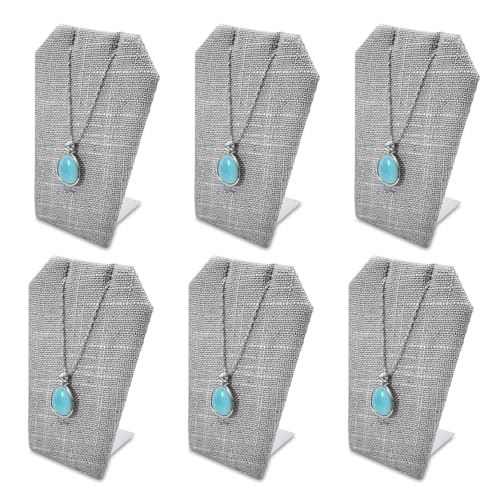 MOOCA 6 Pcs Natural Gary Linen Earring Display Stand Necklace, Pendant Jewelry Organizer Display Holder for Earring, Pendant, Necklace Stand for Showcase, Gray, 2 1/2 W x 1 3/4 D x 3 1/4 H in - color: Gray Linen