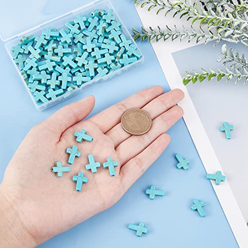 SUNNYCLUE 1 Box 100Pcs Turquoise Cross Beads Bulk Synthetic Turquoise Blue Gemstone Bead Easter Mini Cross Stone Spacer Beads for Jewelry Making Charms Beading Kits Christmas Bracelets DIY Supplies - color: 100pcs 12x16mm Blue Cross Beads