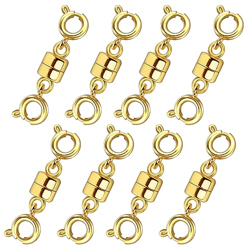 Double Magnetic Necklace Clasps and Closures 14K Gold and Silver Bracelet Extender Jewelry Clasps Converters for DIY Jewelry Making - color: 8Pcs Gold