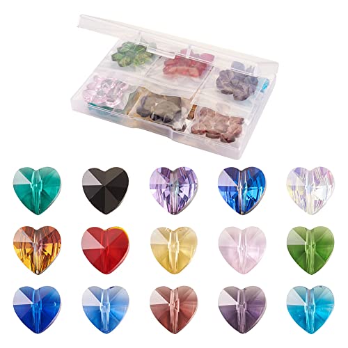 Cheriswelry 150pcs Faceted Heart Transparent Glass Beads 10mm Loose Spacer Love Heart Beads 15 Color Crystal Handmade Crafting Beads for DIY Earring Bracelet Necklace Jewelry Making - color: 15 Color