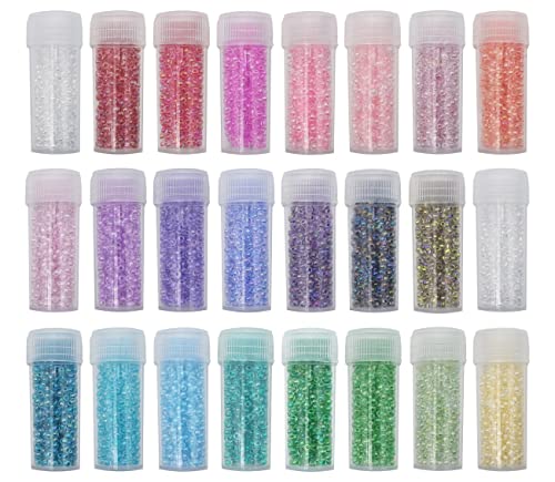 INSPIRELLE Size Almost Uniform 120 Gram 12/0 (2mm) Glass Round Seed Beads for Craft Jewelry Making, 24 Color-Lined Clear AB Colors - color: 24x Color-Lined AB
