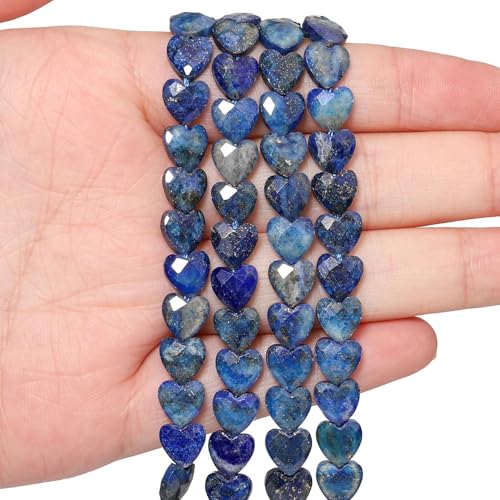 22pcs Faceted Heart Stone Beads Natural Lapis Lazuli Bead 8mm Crystals and Healing Stones for Jewelry Making Supplies,Friendship Bracelet Kit,Love Gifts - color: Lapis Lazuli