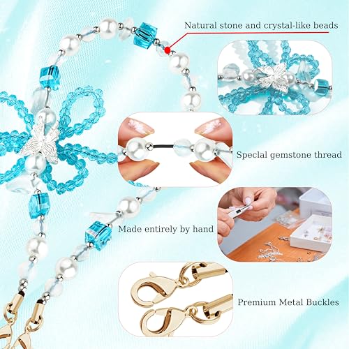 Marble Beaded Phone Wrist Strap,Detachable Phone Bracelet Strap with Tether Tab,Hands-Free Wristlet Strap (Blue & White) - color: Blue & White