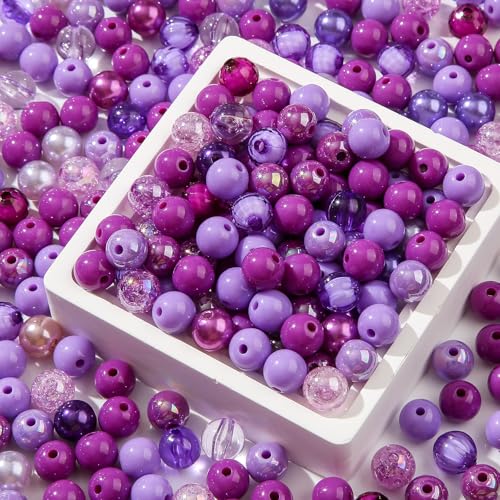 12mm Purple Acrylic Beads 300pcs Focal Spacer Bead Chunk Bubblegum Beads for DIY Crafting Necklace Bracelet Jewelry Making Keychain (Purple) - color: purple
