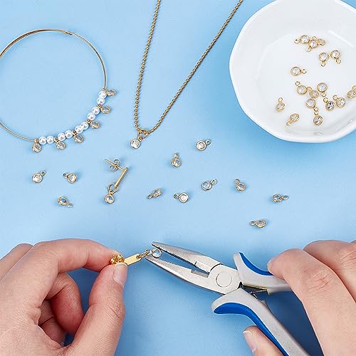 PH PandaHall 50pcs Cubic Zirconia Charms, 18K Gold Plated Round Crystal Charm Pendants Brass Crystal Pendants with Loops for Necklace Bracelet Dangle Earrings Jewelry Making DIY Crafts, 7.5x4.5mm
