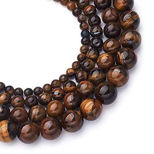 Cheriswelry 4 Strand Round Natural Tiger Eye Stone Beads 4mm 6mm 8mm 10mm Gemstone Loose Spacer Ball Beads Polished Healing Beads for DIY Earring Bracelet Necklace Craft Jewelry Making - color: Natural Tiger Eye