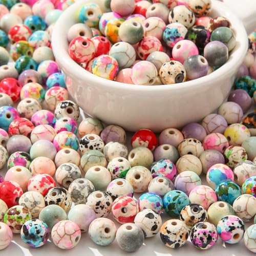 8mm Turquoise Beads 190pcs Natural Stone Bead Gemstone Round Loose Beads for DIY Crafts Bracelet Necklace Earrings Jewelry Making (Mix Color) - color: mix color