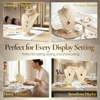 Flexzion Necklace Bust Display Stand (2 Pack) - 11 Inch 3D Mannequin Beige Linen Necklace Display Holder for Home, Boutique & Trade Shows - Jewelry Display for Selling Necklace, Pendants, Lockets - size: Standard Necklace Stand 2 Pack