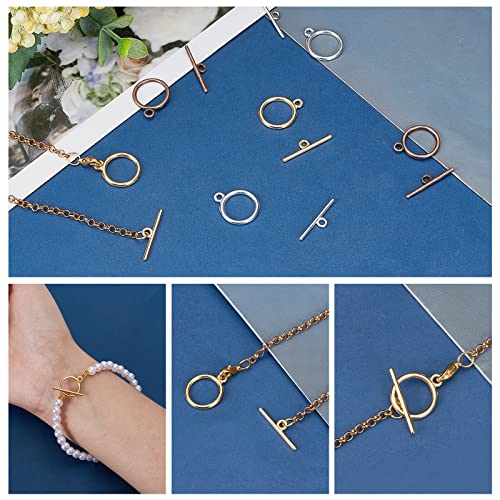 PH PandaHall 60 Sets Toggle Clasps, 3 Color Jewelry Closure Clasp IQ Toggle Clasps Round Fastener Hook Connectors TBar End Clasp for Necklace Bracelet Jewelry Making