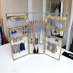 Jewelry Holder, Jewelry Organizer, folding 3 piece Jewelry Display Stand with Metal Frame, Necklace Earring Bracelet Holder, for Studs, Rings, Gift Idea, Gold, Silver, Black Color (GOLD) - color: GOLD