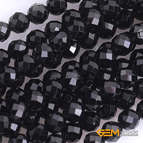 GEM-Inside 2mm Natural Stone Black Tourmaline Faceted Spacer Small Beads for Jewelry Making 15" - color: Black Tourmaline, size: 2mm