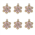 Crystal Zirconia Gold Plated Brass Charms for Jewelry Making Bracelet Necklace Earring Pendant Craft Supplies DIY Accessories - color: FlowerB-Pink-6Pcs
