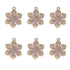 Crystal Zirconia Gold Plated Brass Charms for Jewelry Making Bracelet Necklace Earring Pendant Craft Supplies DIY Accessories - color: FlowerB-Pink-6Pcs