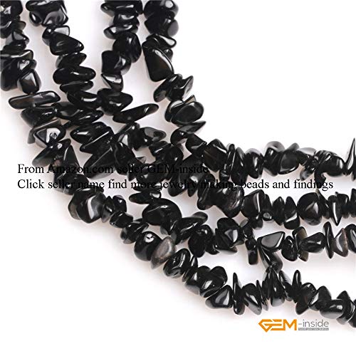 GEM-Inside Black Glass Chips Gemstone Loose Beads 7-8MM Crystal Energy Stone Power for Jewelry Making 34" - color: Black Glass