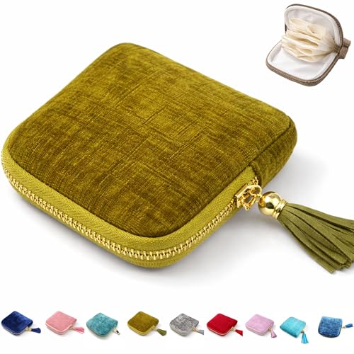 Small Travel Jewelry Case, 6-Layer Velvet Jewelry Organizer Storage Bag with Zipper, Mini Portable Pouch for Bracelet Rings Earring, Anti-Scratch Jewelry Pouch Gift for Women Girls（Olive Green） - color: Olive Green