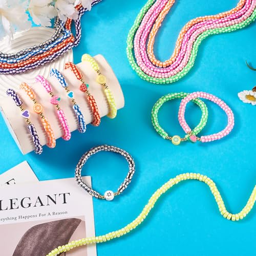 Elecrelive 9 Strands Handmade Polymer Clay Beads 6 mm Vinyl Heishi Beads Flat Round Clay Spacer Beads for Surfer Choker Necklace Bracelet Earrings Jewelry Making - color: Bright Color