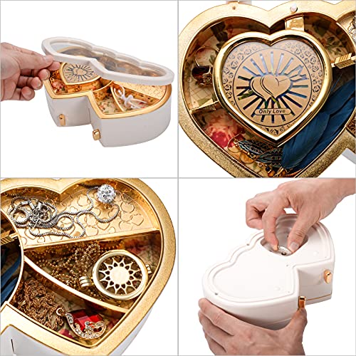 TMEEIHNSS Rainbowie Heart Musical Jewelry Box, Musical Jewelry Storage Box with Dancing Girl,Arrow Design Christmas Gift (white2) - color: White - Double Heart