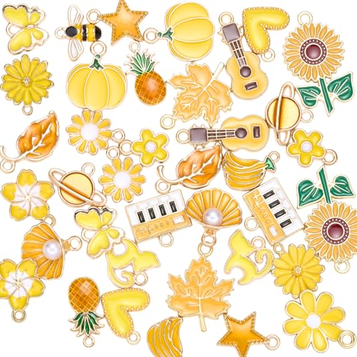 Assorted Enamel Charms for Jewelry Making Bulk Cute Small Alloy Charms Pendant for Bracelet Earring Necklace - color: Yellow