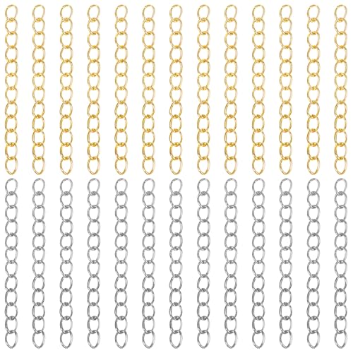100 PCS Chain Extender for Jewelry Making Bracelet Extender Silver and Gold Tail Extension Chain Removable Necklace Extension Chains for Jewelry Making, Anklets - color: Gold, Silver