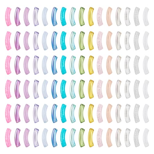 Spritewelry 160 pcs Acrylic Curved Tube Beads for Bracelets Making Chunky Bangle Bamboo Tube Beads Transparent Long Noodle Curved Beads for Jewelry Making Friendship DIY Crafts - color: Clear