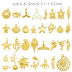 Julie Wang 90PCS Alloy Ocean Pendants Antique Silver Gold Tone Mermaid Tail Seahorses Shell Starfish Mixed Sea Charms for Necklace, Bracelet Summer Beach Jewelry Nautical Themed Craft Supplies - color: Gold Tone