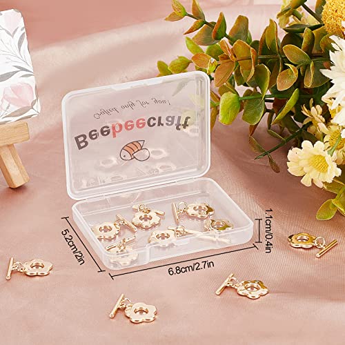 Beebeecraft 10 Sets 18K Gold Plated Toggle Jewelry Clasps Connectors Flower Toggle T Bar Clasps Sets for Necklace Bracelet Earring Making, 14.5x13mm - color: #4