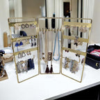 Jewelry Holder, Jewelry Organizer, folding 3 piece Jewelry Display Stand with Metal Frame, Necklace Earring Bracelet Holder, for Studs, Rings, Gift Idea, Gold, Silver, Black Color (GOLD) - color: GOLD