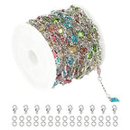 16.4 Feet Multicolor Rhinestone Jewelry Making Chains Bulk, Silver Plated Brass Chain for Jewelry Making with Open Jump Rings and Lobster Clasps - color: Colorful Rhinestone- Silver