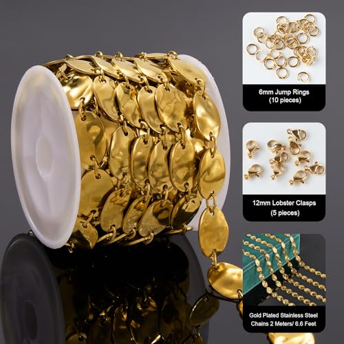 UMAOKANG 2 Yard Small Oval Chain for Jewelry Making Gold Plated Stainless Steel Chains Men and Women Necklace Bracelet DIY - color: Gold Small Oval