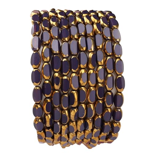 Glass Rice Beads Purple 4x6mm 50pcs Faceted Oval Golden Edge Crystal Loose Beads for DIY Craft Jewelry Making - color: Purple