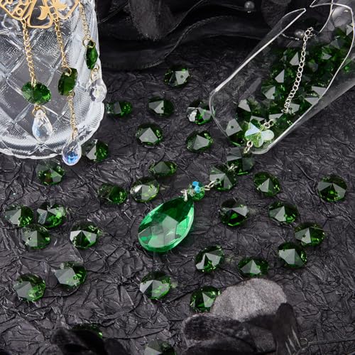 1 Box 120Pcs Glass Prism Beads Crystal Octagon Beads 2 Holes Chandelier Prisms Parts Replacement Links Ornaments Lamp Hanging Pendants for Suncatcher Home DIY Arts Crafts Decor Lime Green - color: Lime Green