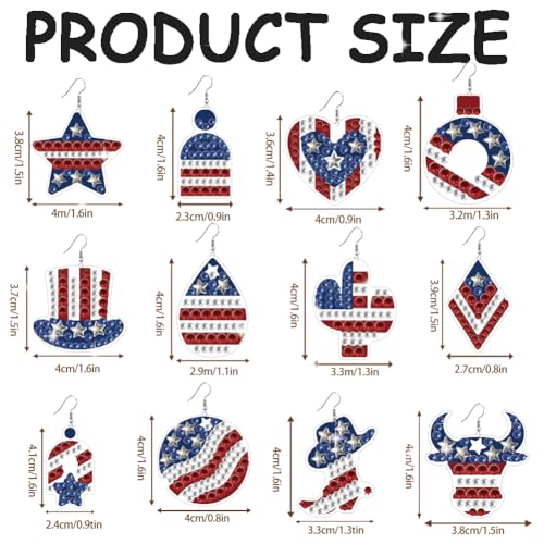 BEUNITONE Diamond Art Earring Making Kit for Adults, American Style Patterns DIY Jewellery Supplies with 12 Designs, Crystal Beads and Ear Hooks for Handmade Craft Gift - style: America