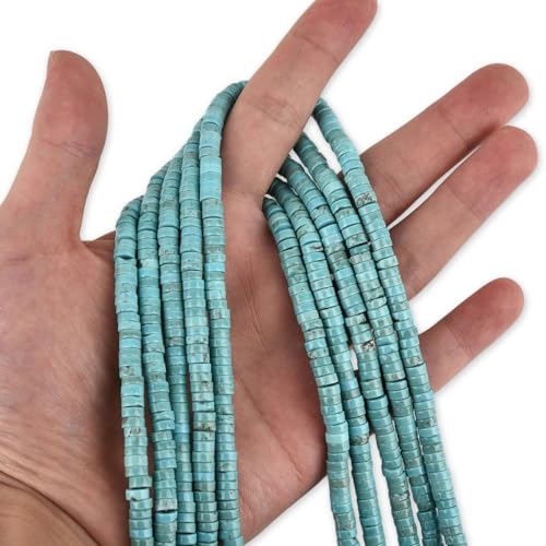 170pcs 5x2mm Natural Turquoise Heishi Disc Rondelle Spacer Stone Semi Precious Gemstone Loose Beads for Jewelry Making 15 Inch - color: Turquoise, size: 5x2mm