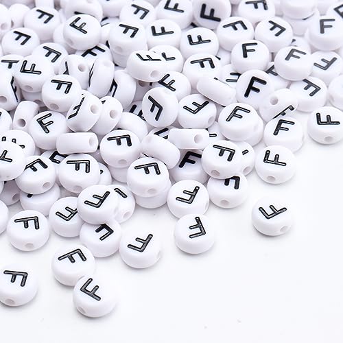 100Pcs Letter Beads 4x7mm White Round Acrylic Alphabet Beads Letter F Beads for Jewelry Making DIY Bracelets Necklaces Key Chains - color: F 100Pcs