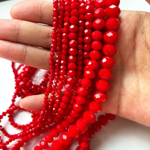 780Pcs Briolette Crystal Glass Beads for Jewelry Making, 3-10mm Faceted Red Crystal Beads for Bracelets, Rondelle Glass Beads Bulk for Crafts Wine Charms Wind Chimes Suncatchers - color: Red-02