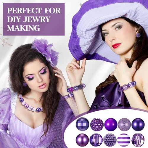Ferreve 20 Pcs Chunky Bubblegum Beads 20mm Focal Pen Large Rhinestone Pearl Beads for DIY Beadable Pen School Jewelry Making Keychain Craft Making (Dark Purple) - color: dark purple