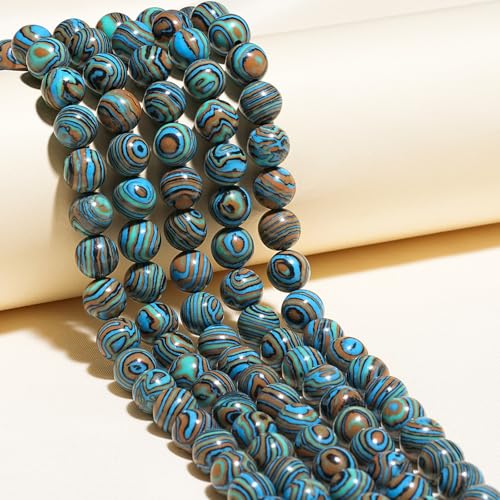 10mm Natural Blue Malachite Gemstone Beads Polished Round Smooth Stone Beads for Bracelets Jewelry Making 15inch Loose Beads - color: Blue Malachite, size: 10mm