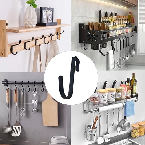 20Pcs J Shaped Stainless Steel Hanger Hook,Clip-on Wire Rack Hook, Hanging Sink Grid Hooks Wire Shelf Hooks for Kitchen Bedroom Office,Black - color: Black, size: 0.34"
