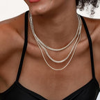 3PCS Gold Necklaces for Women,Chunky Statement Gold Plated Necklace Stack Layered Sterling Silver Herringbone Chains for Women Dainty Trendy Silver Chains Stacked Jewelry Gifts - color: silver cuban necklace set