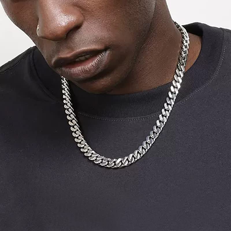 ChainsHouse Stainless Steel Mens Cuban Link Chain, Black/ 18K Gold Plated Miami Cuban Chain Necklace, 5mm/7mm/9mm/12mm/14mm Width, No Tarnish& Durable Hip Hop Mens Jewelry, 18"-30", Send Gift Box