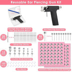 Professional Ear Piercing Gun Kit, Reusable Piercing Gun with Stainless Steel Piercing Earrings Studs, Crystal Earrings for At Home Salon Earlobe Cartilage Helix Tragus Piercing Tool Kit - color: Black